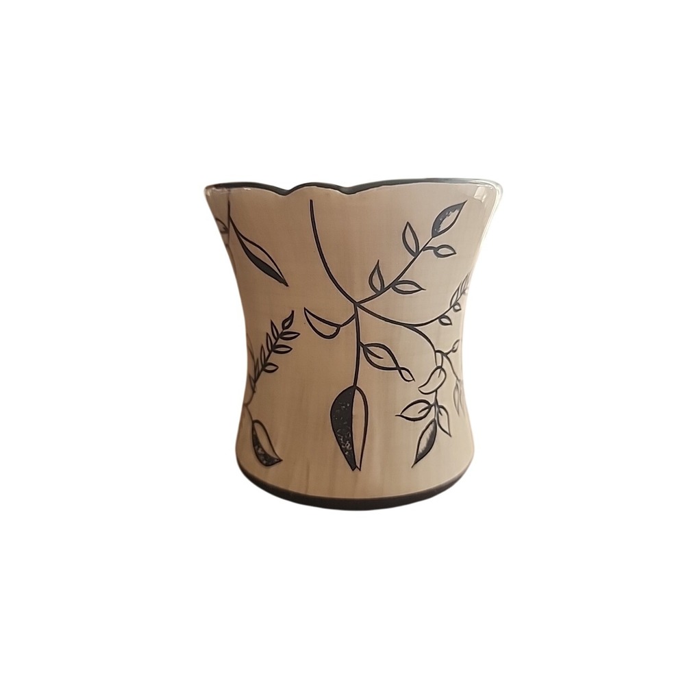 Yankee Candle Votive Holder Cream And Black With Leaves And Vines‎ Small